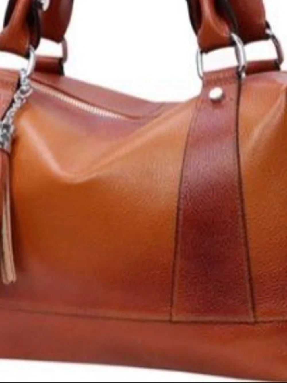 Women’s Genuine Leather Two Tone Satchel Tote Bag Cognac Brown Crossbody